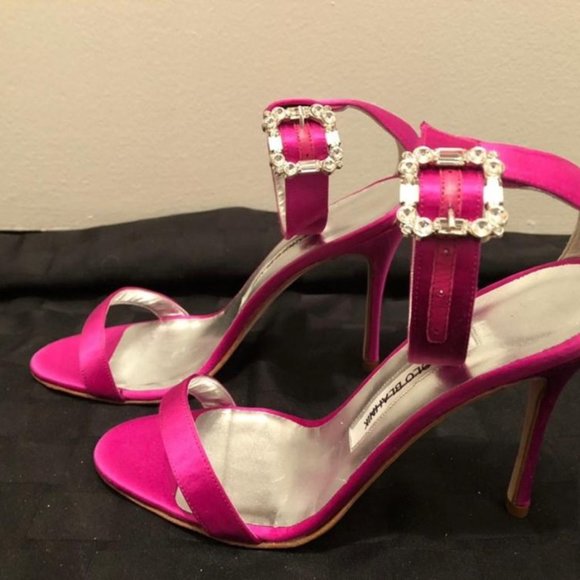 Manolo Blahnik Eufida Pink Sandal Crystal Buckle - Picture 2 of 7